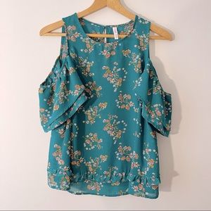 Xhilaration | Medium | Green Floral Cold Shoulder Tank Top Blouse